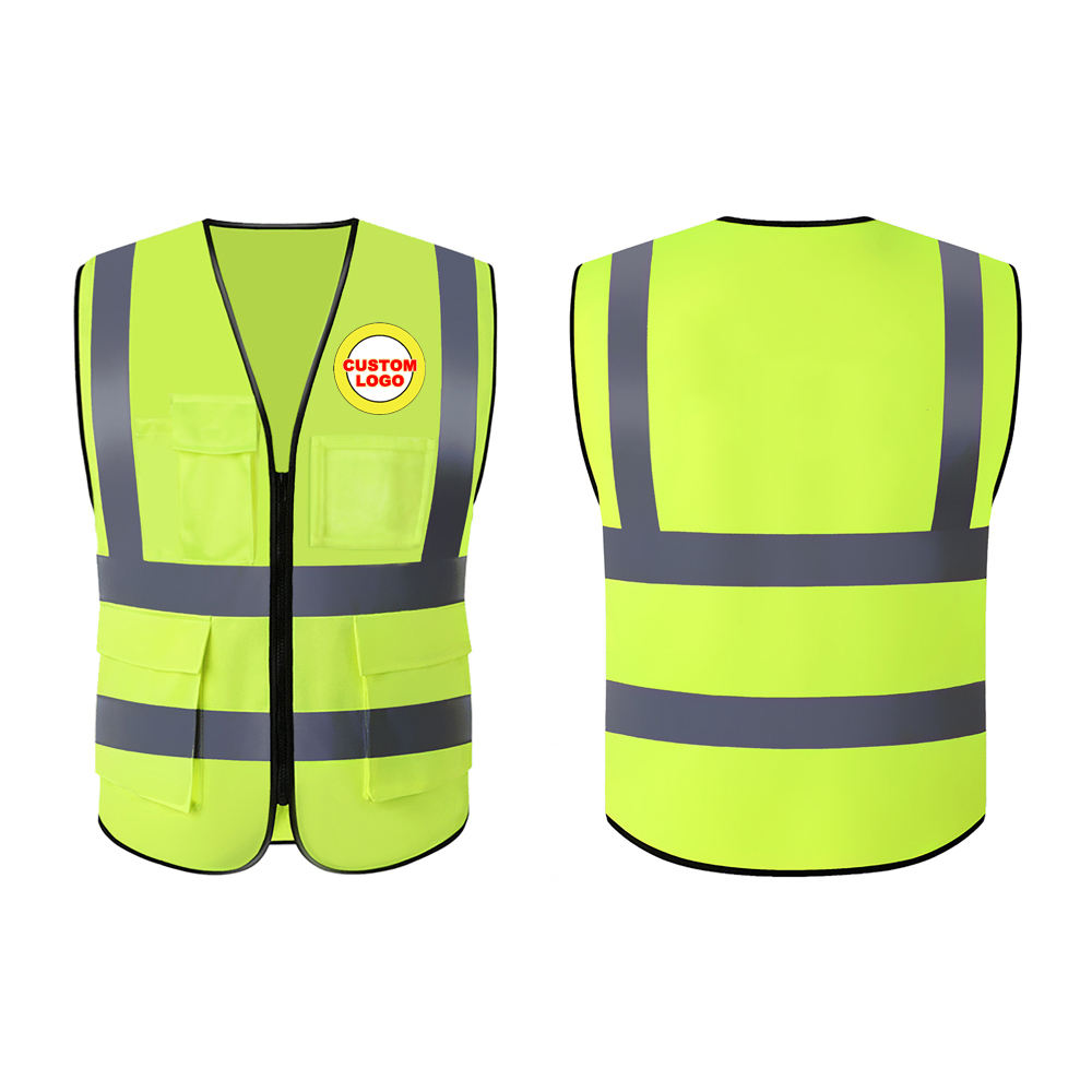 Improvment Sports Customized Black Reflective Safety Vest Company Logo With Pockets Custom Color Fluorescent Visibility Work Class 2 Safety Vest